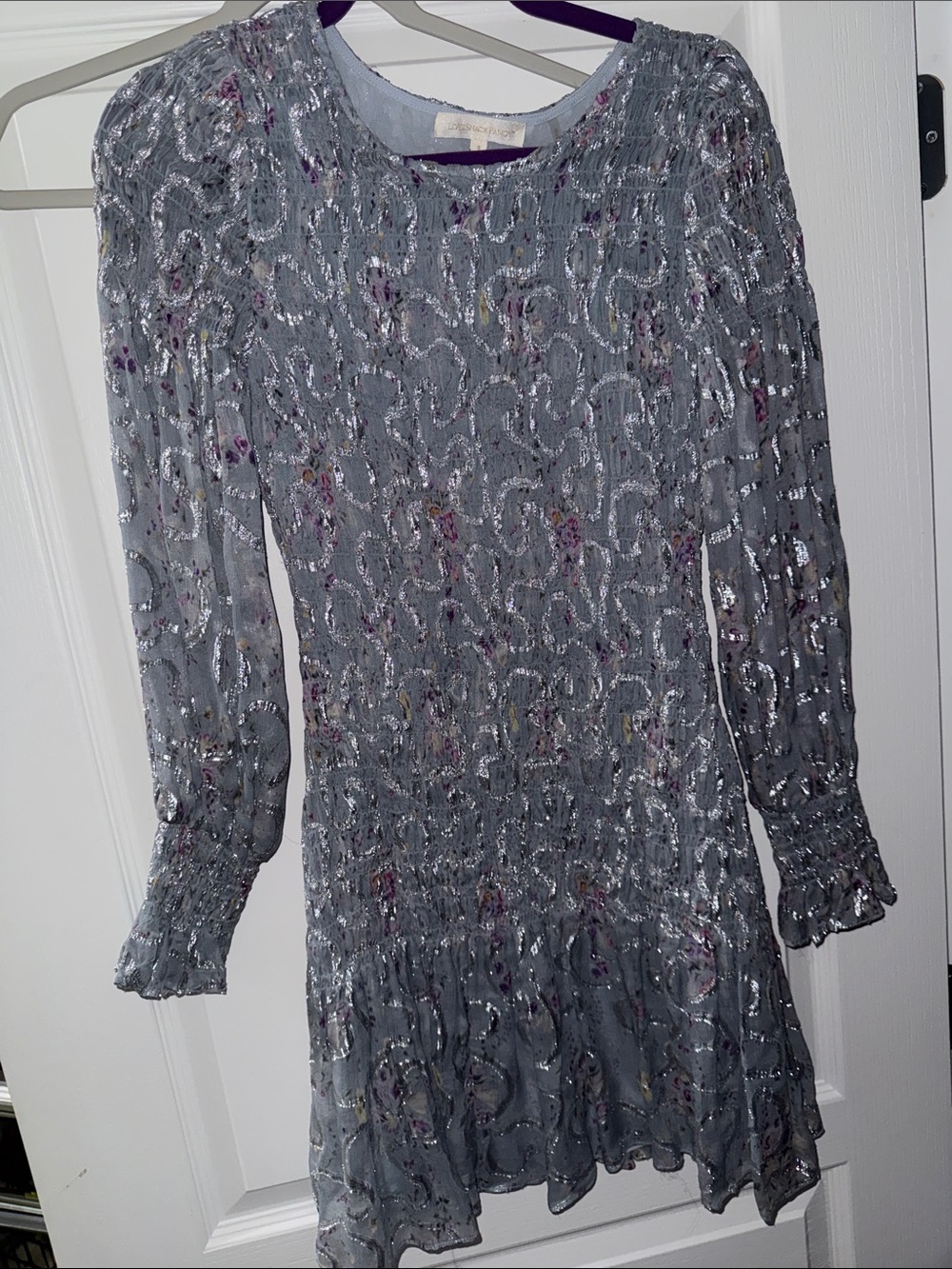 LoveShackFancy Silver Light blue/ Gray Sequin Mini Dress